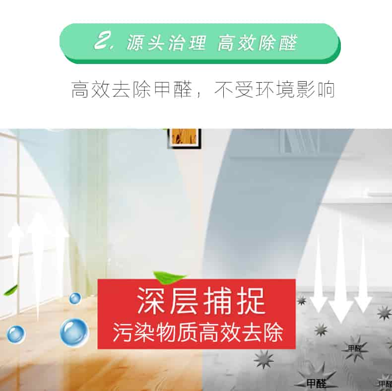 2源頭治理 高效除醛，高效去除甲醛，不受環(huán)境影響，深層捕捉，污染物質(zhì)高效去除