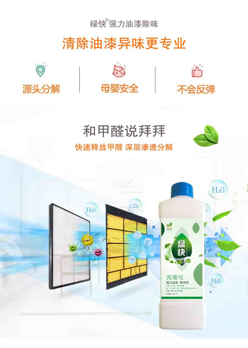 綠快強力油漆除味 清除油漆異味更專業(yè)，源頭分解 母嬰安全 不會反彈，和甲醛說拜拜，快速釋放甲醛 深層滲透分解